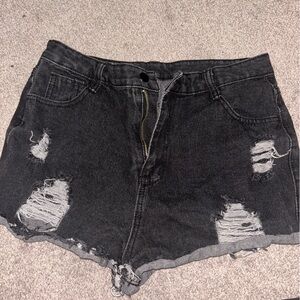 Distressed Black Denim Shorts